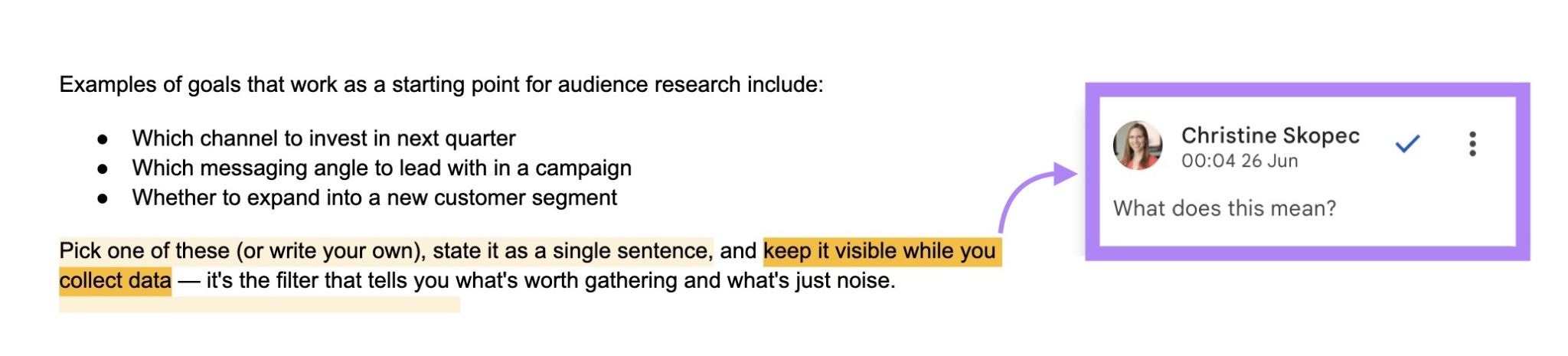 A note by the editor on an article draft asking for clarification from the author.