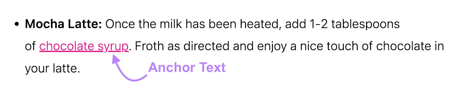 Example of descriptive anchor text using the linked phrase “chocolate syrup”