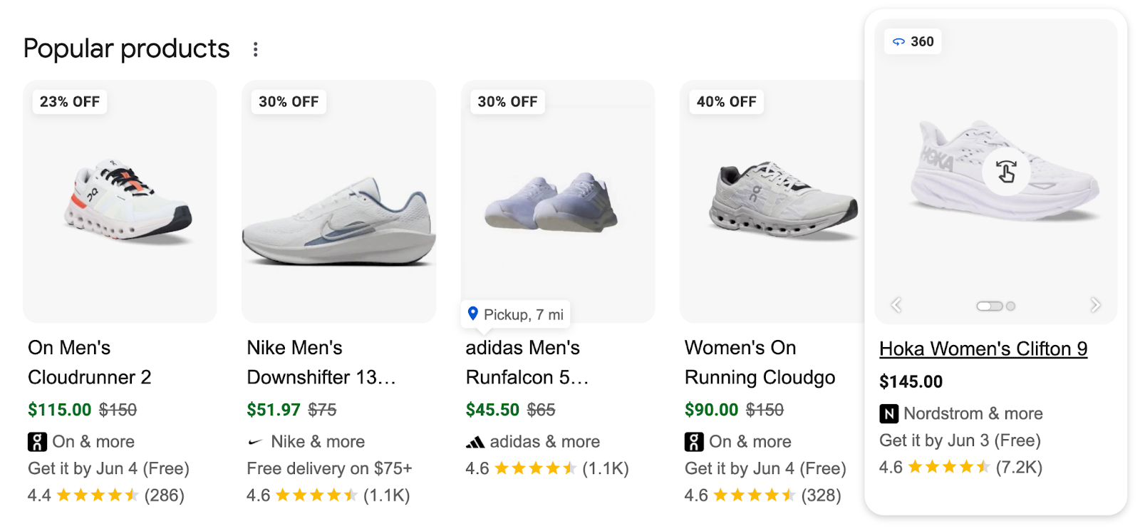 Search results for a popular product allows you to rotate the product with 360 degree view.