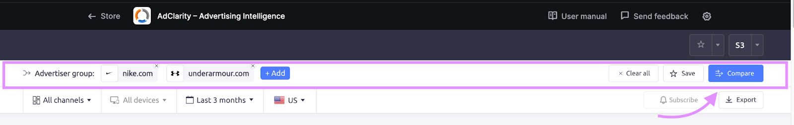 “Compare” button highlighted