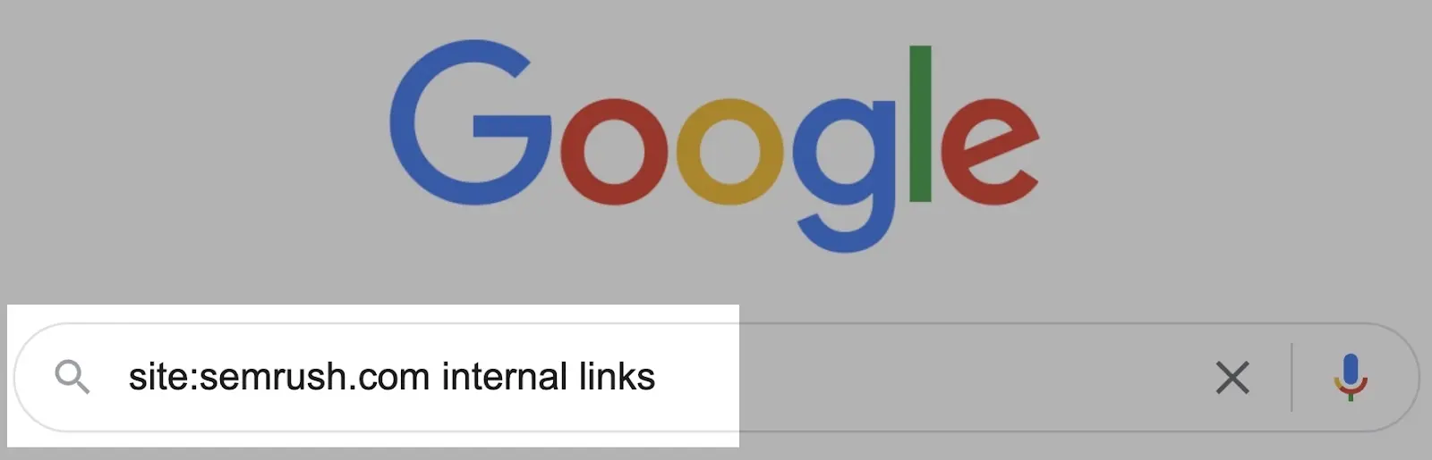 Google search using the site operator to find Semrush pages related to internal links